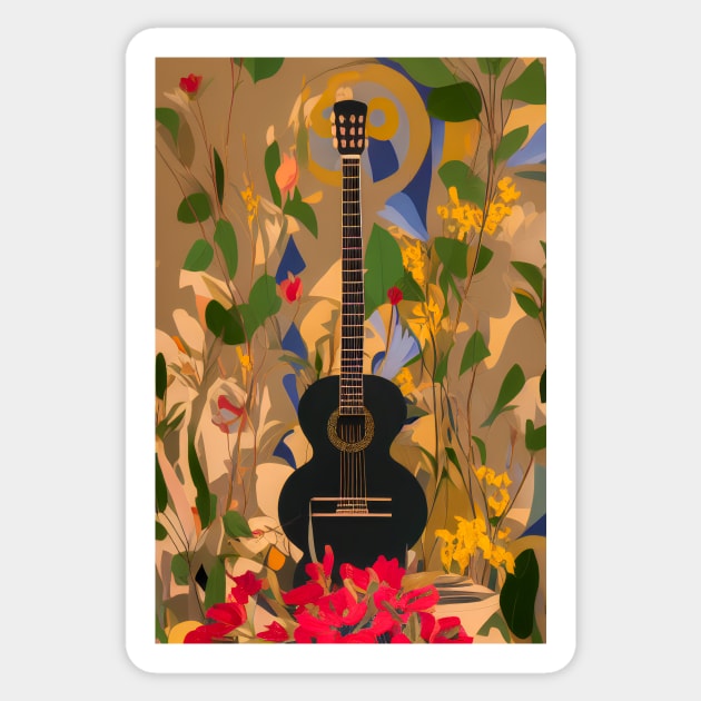 Acoustic Guitar Vintage Style Floral Sticker by Analog Designs